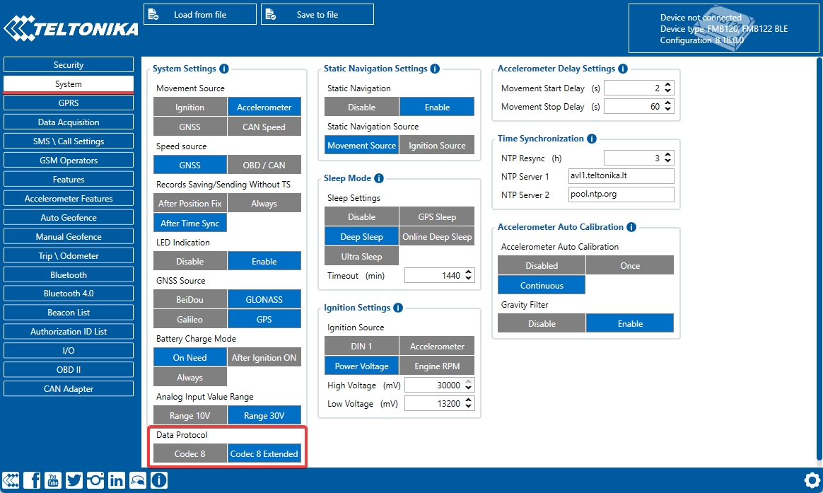 Enabling Codec 8 Extended in the Teltonika configurator