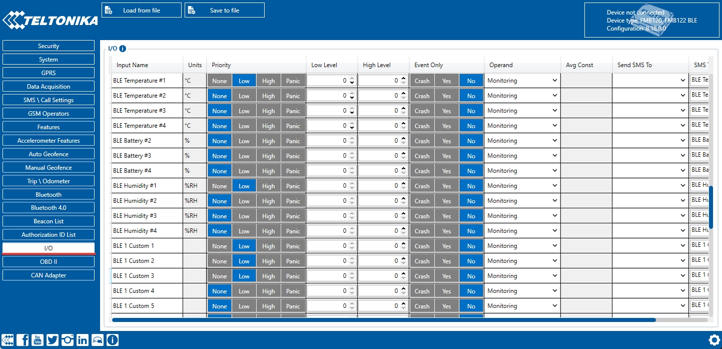 Setting up the sending of sensor data in device packets