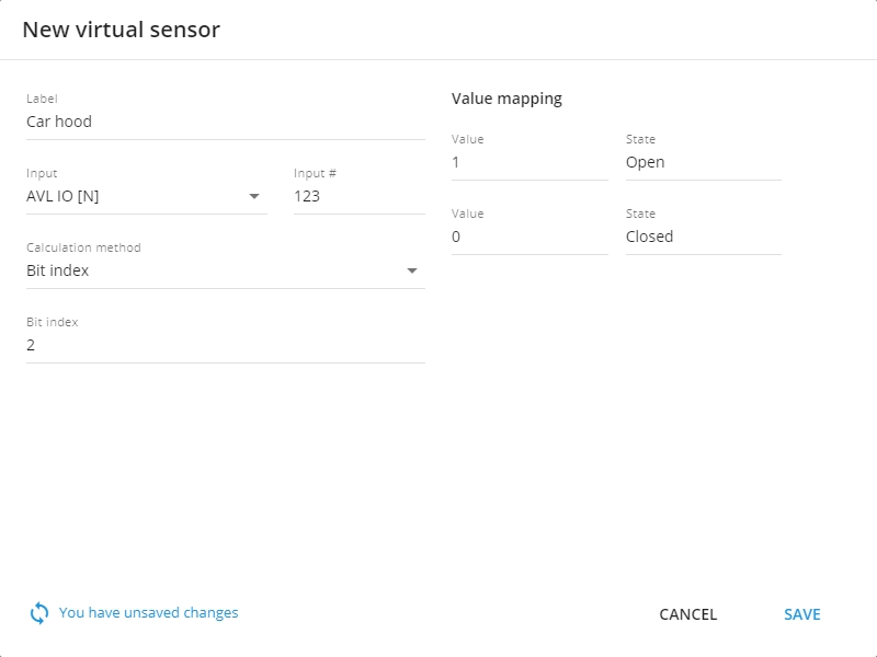 Configuration example for Bit index calculation sensor