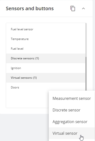 Virtual sensor adding in sensors and buttons portlet