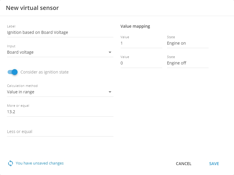 Example configuration for virtual ignition