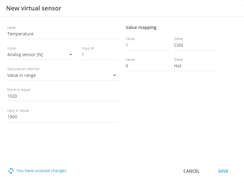 Example configuration for reading temperature from analog sensor