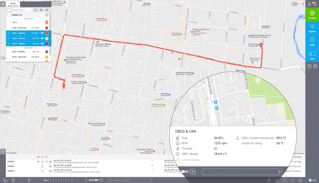 En la plataforma Navixy los datos de OBD2 se muestran enseguida por defecto