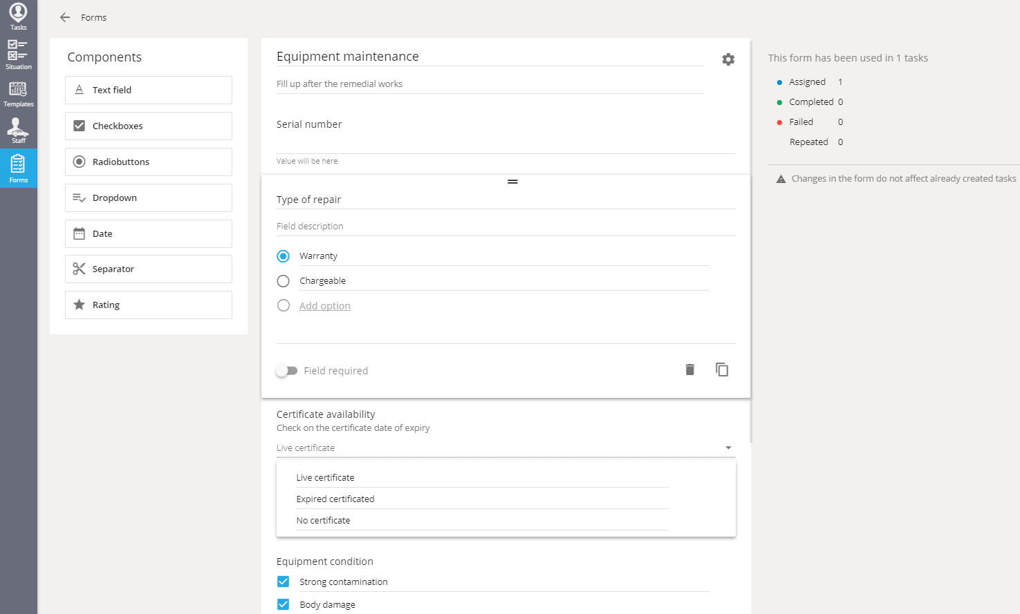 Create forms for specific tasks