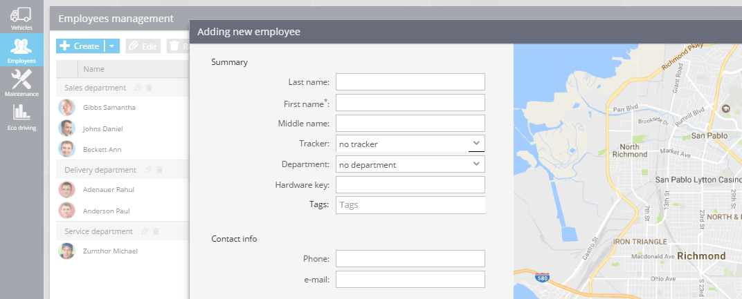 Create an employee card and then identify the driver