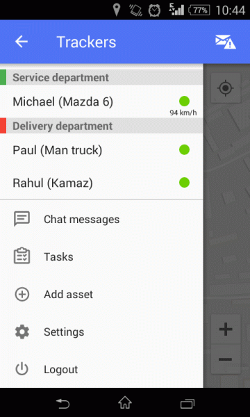 Mobile task management in X-GPS Monitor app Search for the needed tasks