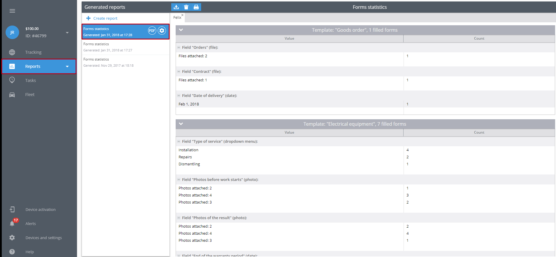 Task form values