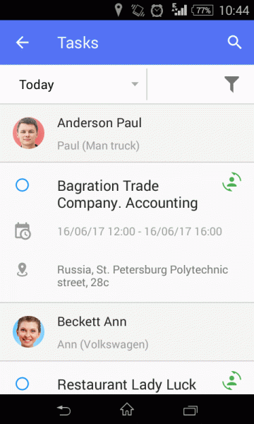 Mobile task management in X-GPS Monitor app Task details