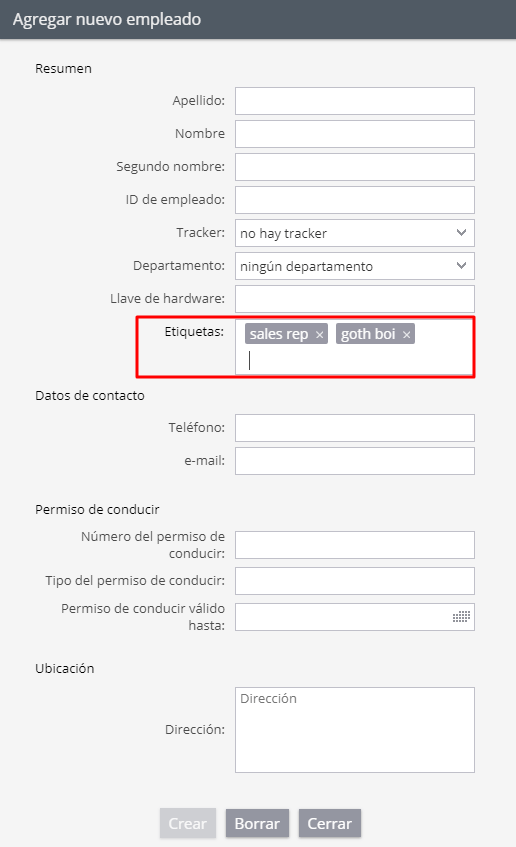 Etiquetas de los empleados Etiquetas de los empleados