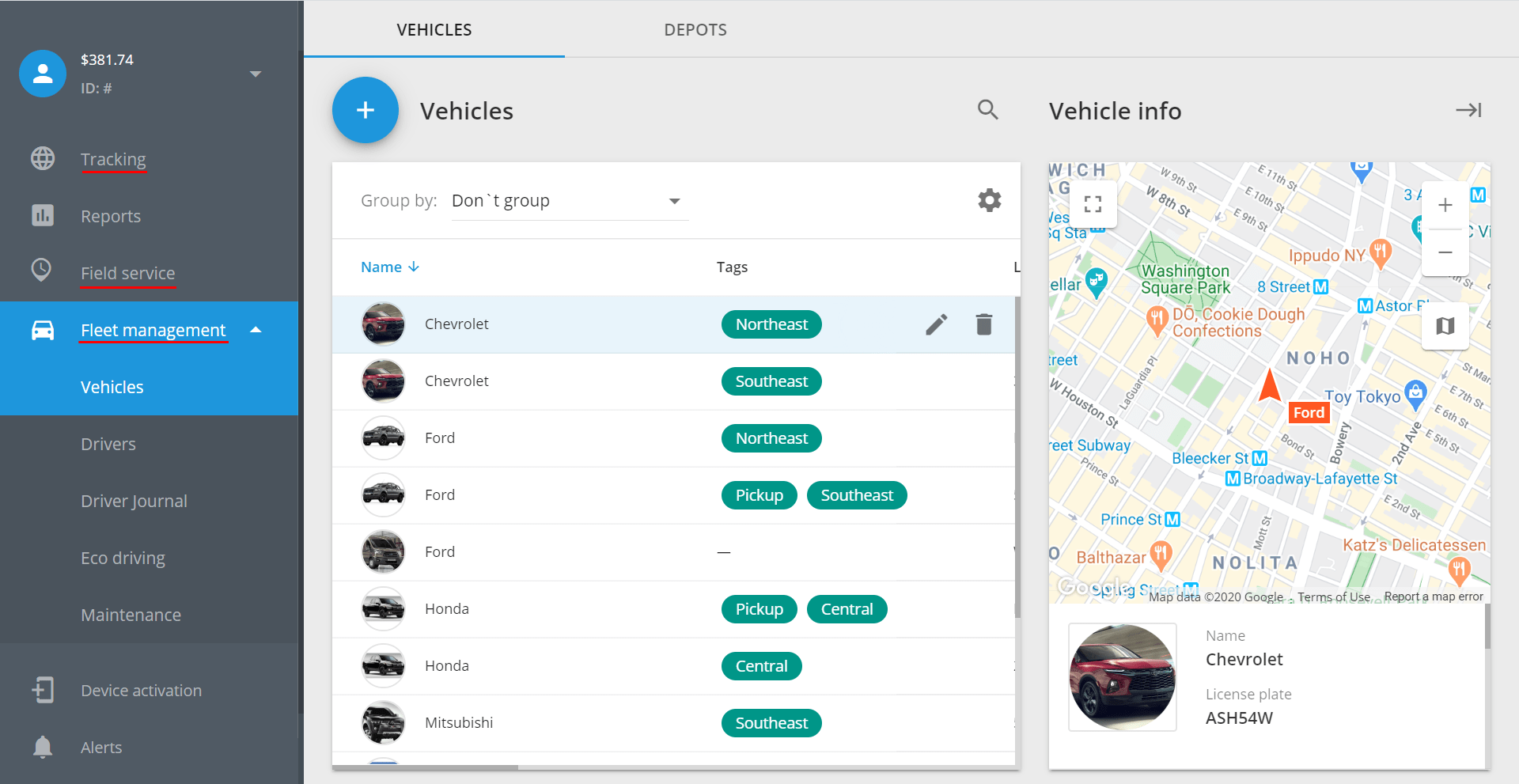 Navixy user interface