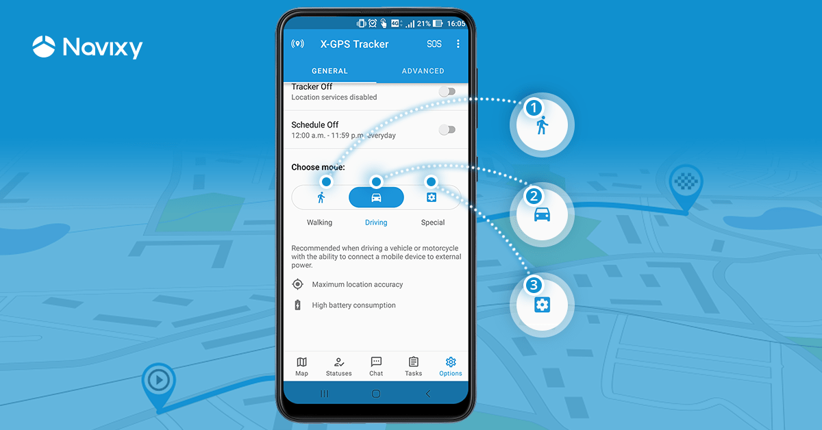 App X-GPS Tracker: modos de geolocalização inteligentes