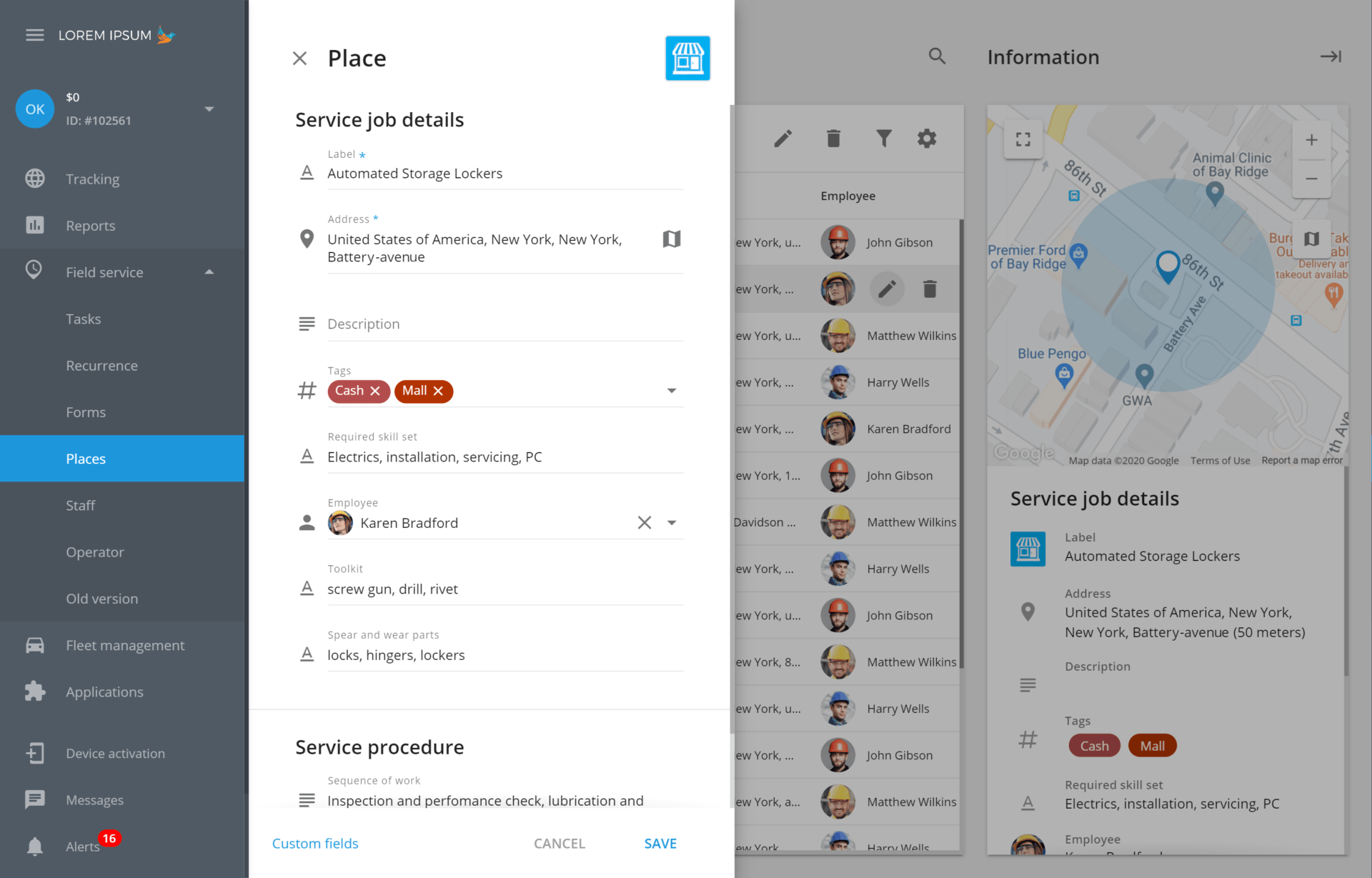 Custom fields in places