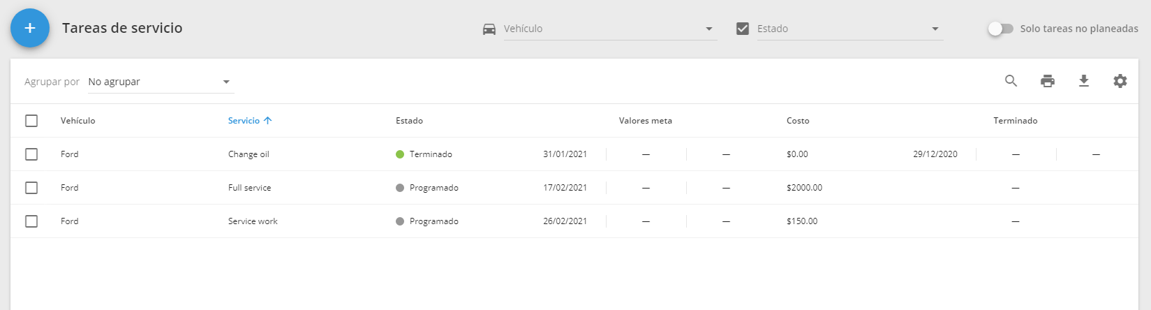 Lista de tareas de mantenimiento