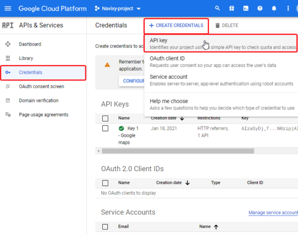 Create Google API keys