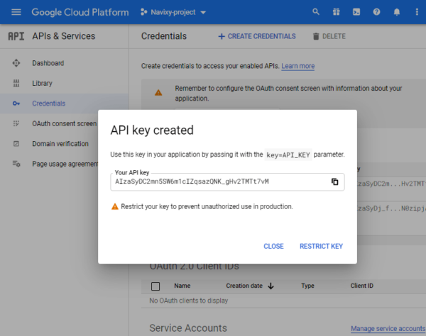Create Google API keys