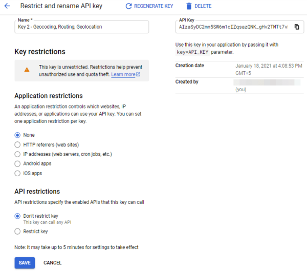 Create Google API keys