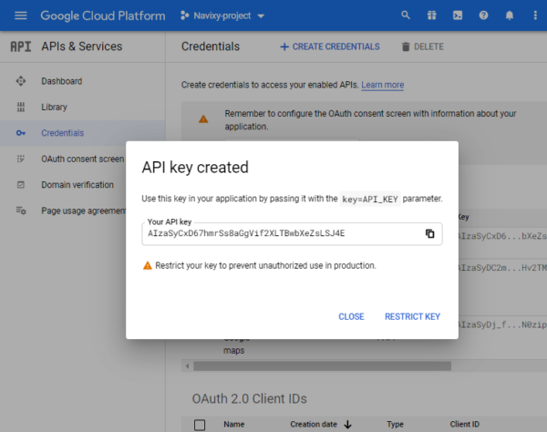 Create Google API keys