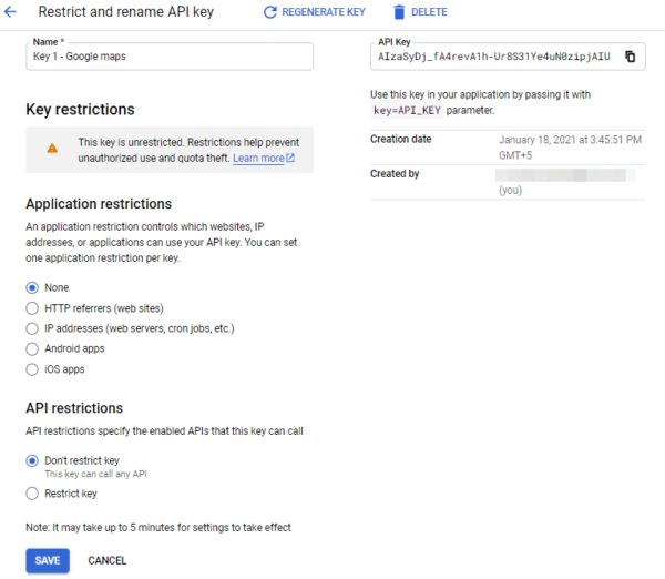 Create Google API keys