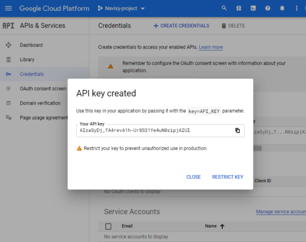 Create Google API keys