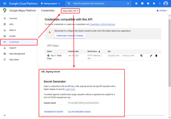 Create Google API keys