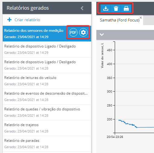 De operações com relatórios