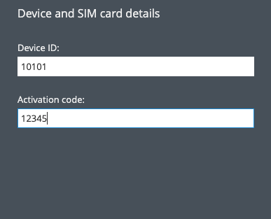 Enter device ID and activation code