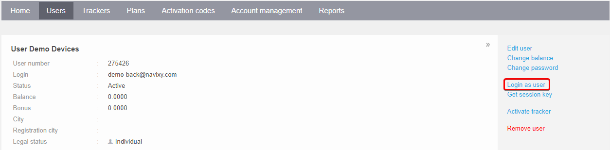 login as user