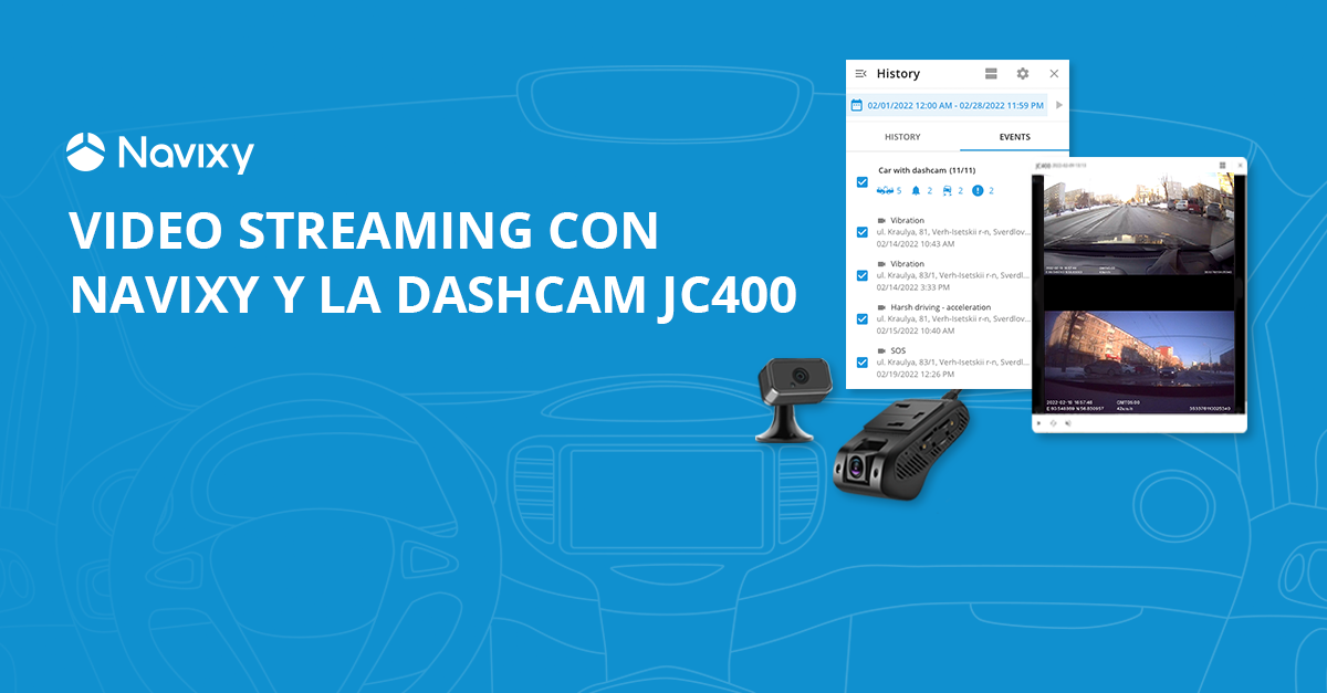 Video telemática avanzada la dash cam JC400 de Jimi IoT y Navixy