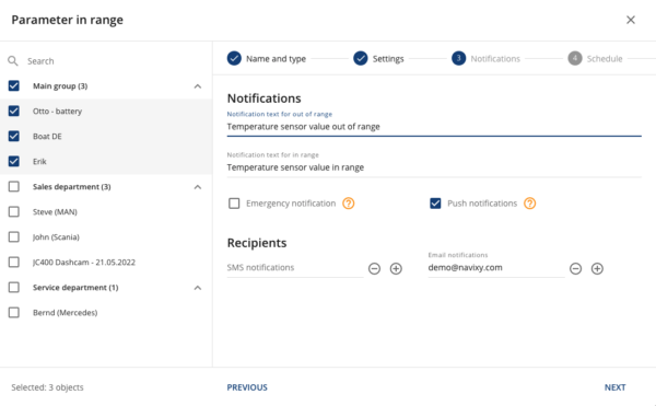 Choose type of notification and recipient