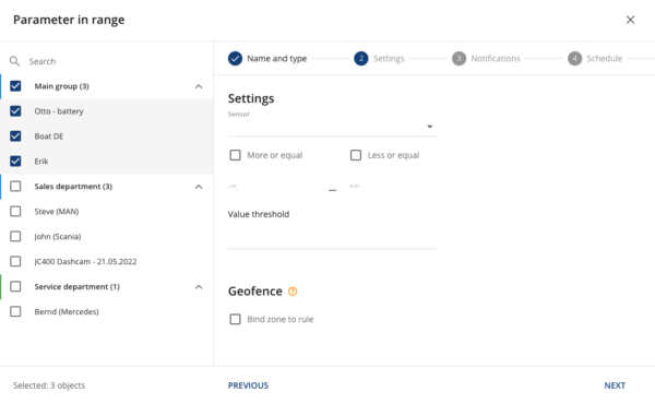 Choose temperature sensor settings