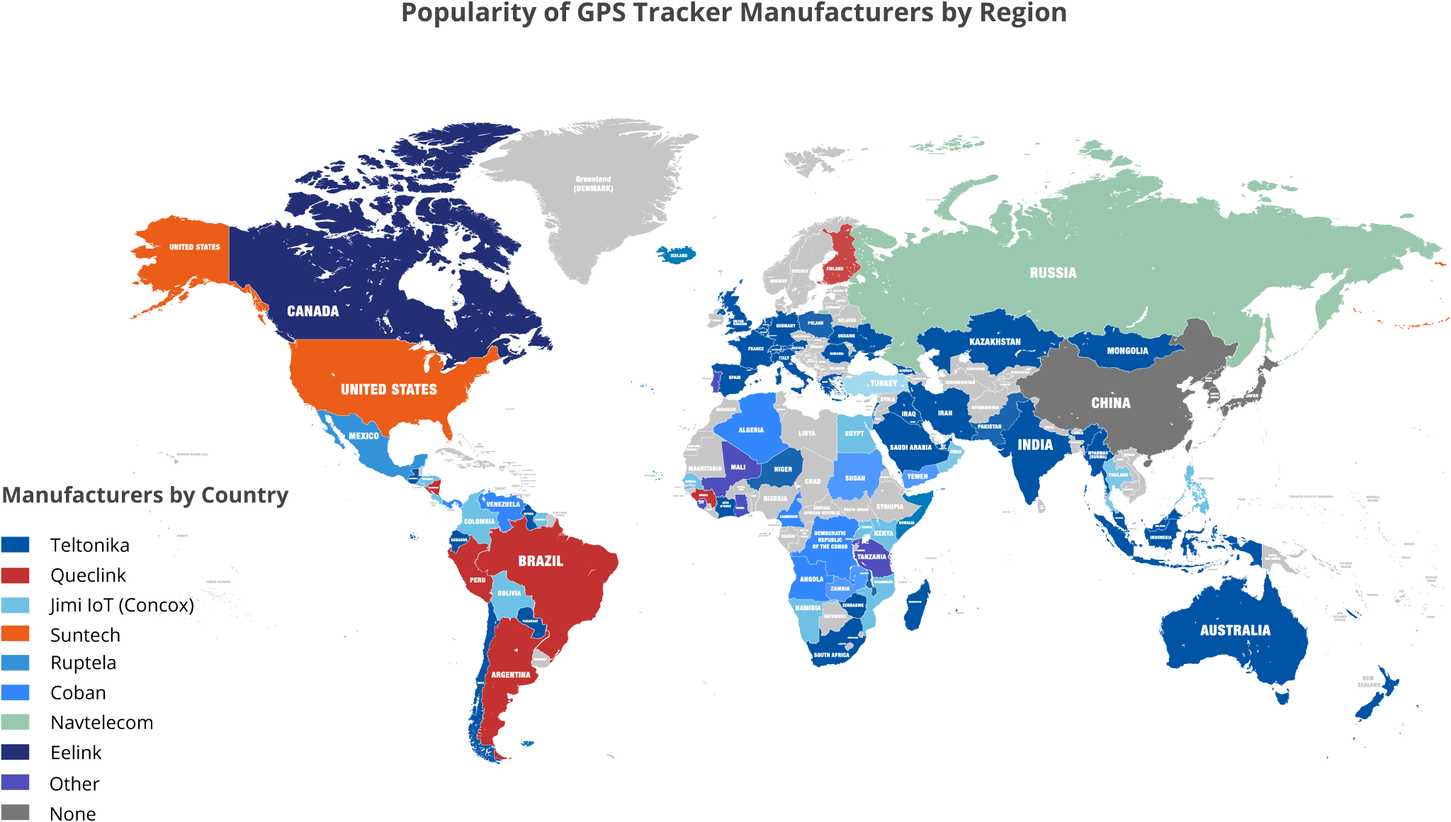 Popularity of GPS Tracker Manufacturers by Region