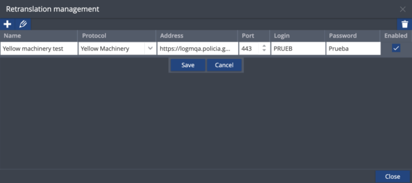 Navixy retranslation management for yellow machinery