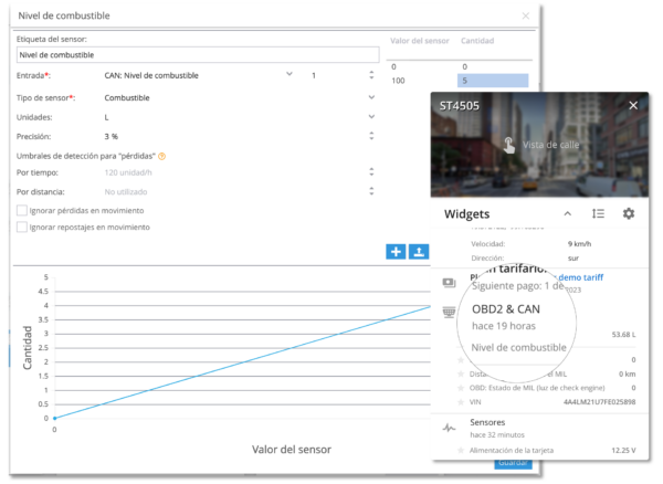 Sensor CAN y widget con valor en Navixy