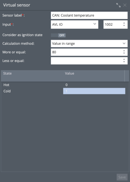 Navixy virtual sensor interface