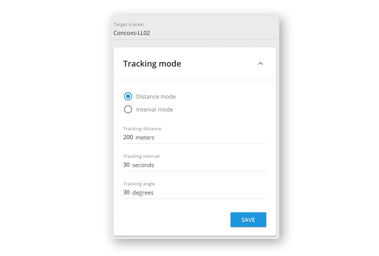 Tracking modes widget in Navixy