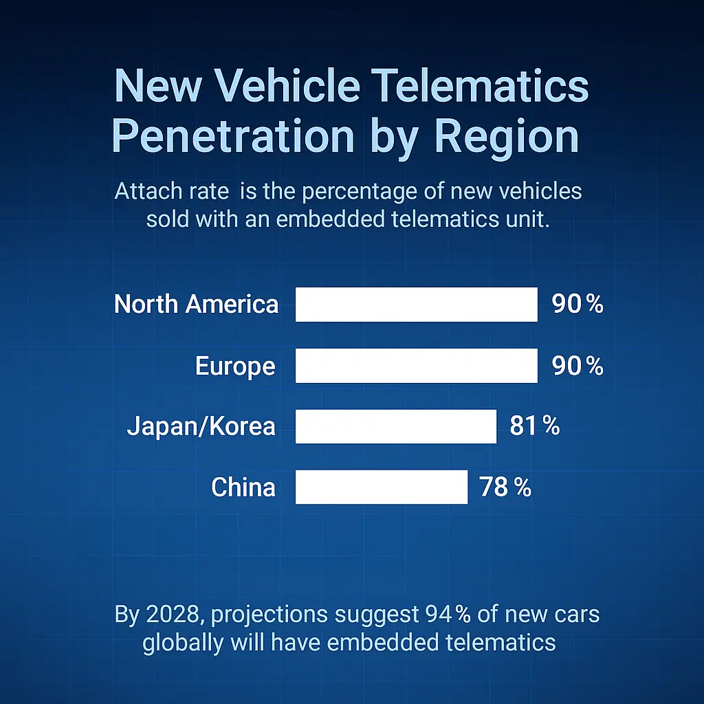 Embedded OEM Telematics: The new landscape of connected fleet data “Attach rate” is the percentage of new vehicles sold with an embedded telematics unit (OEM telematics)